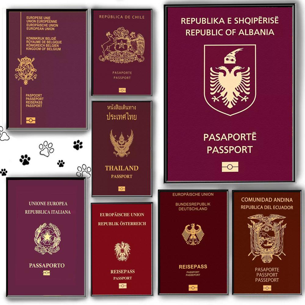 Home Office For Passport - Red-background Passports Poster Self Adhesive HD