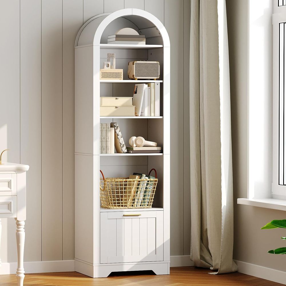 Bookcase Wood Shelf - 6-laags gebogen houten boekenkast met verstelbare