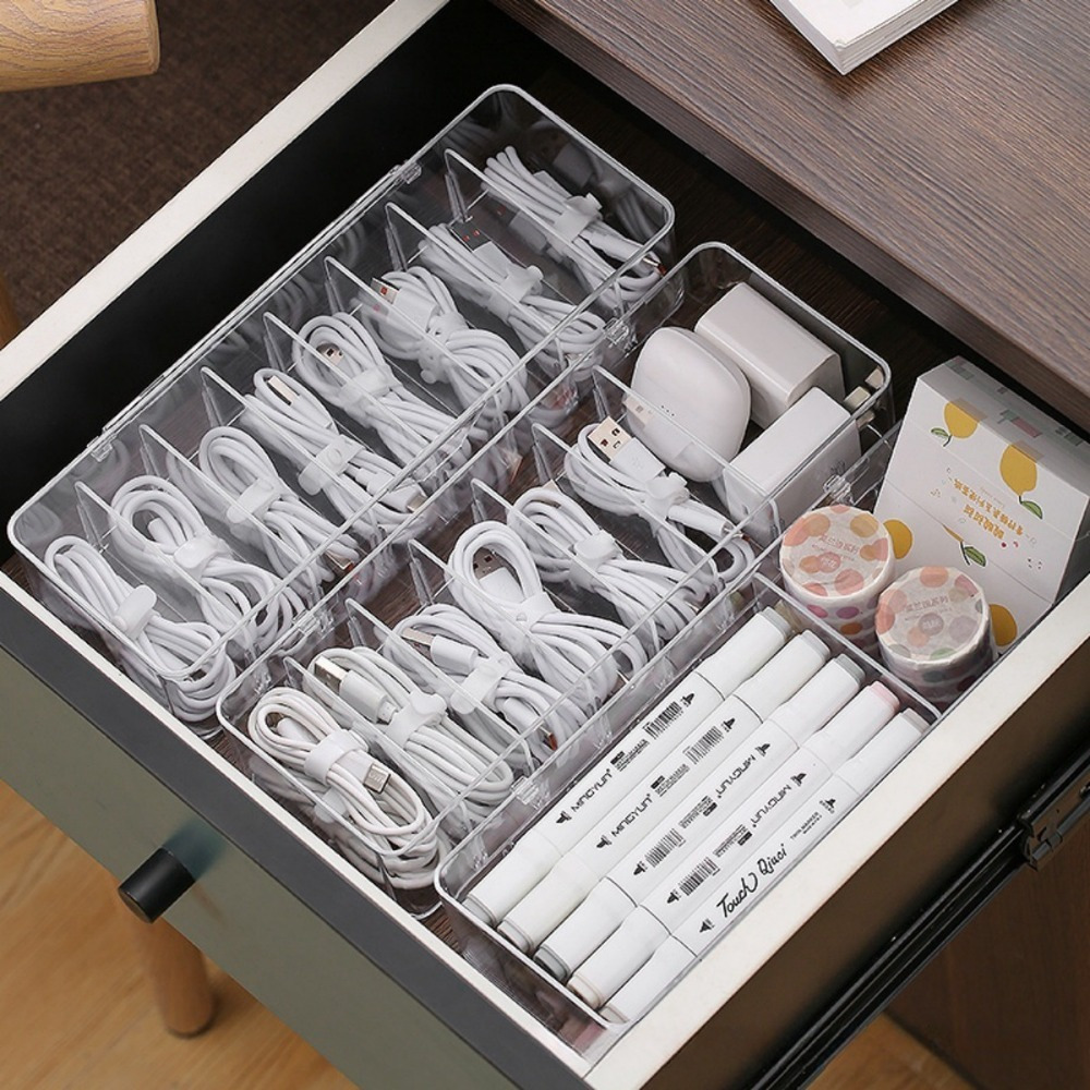 File Cabinet Drawer - Multifunctionele kabelorganizer, transparante opbergdoos met kabelbinders