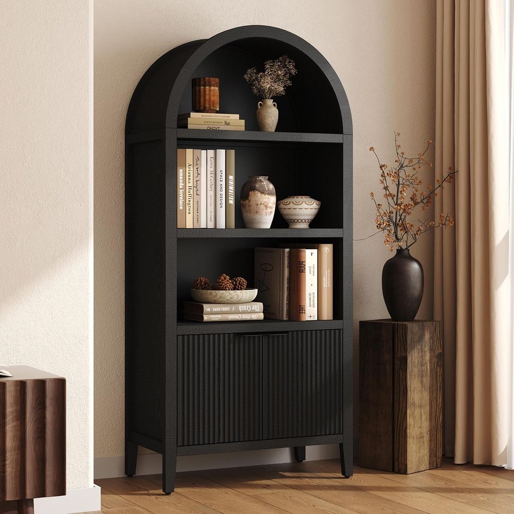 Bookcase Wood Shelf - Yusong 71 inch hoge gebogen boekenkast,