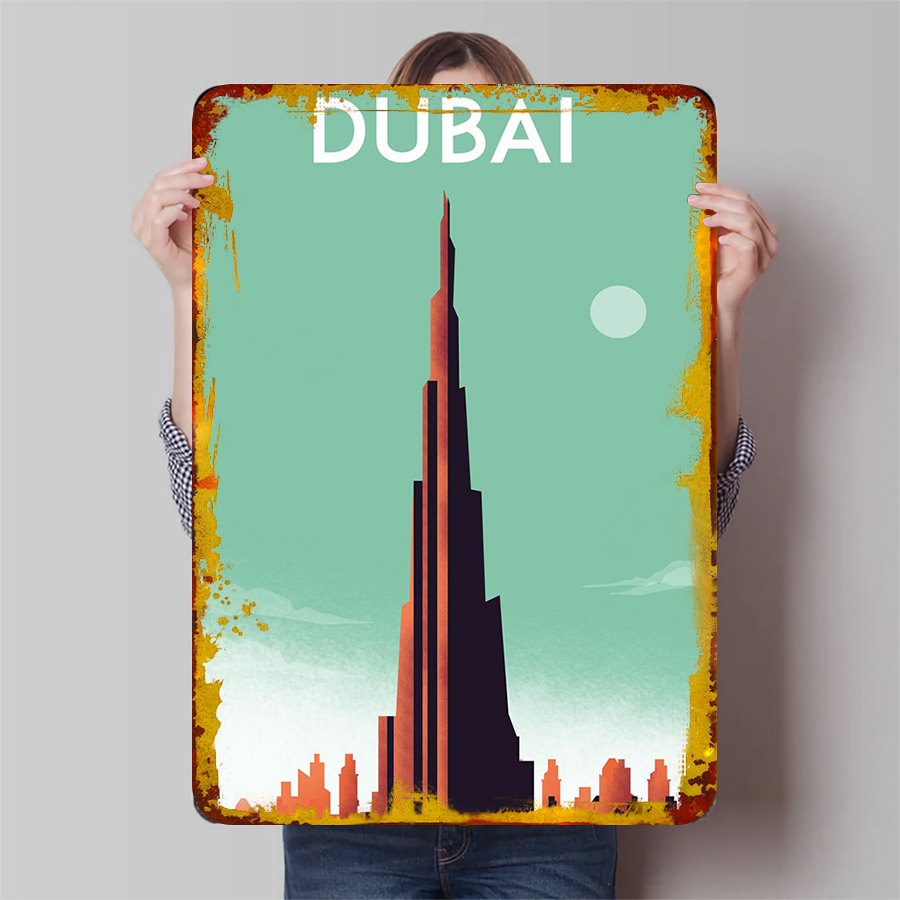 Home Office Dubai - Dubai Skyline Metalen Muurkunst Burj Khalifa