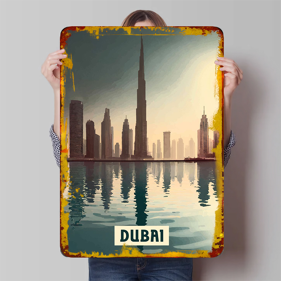 Home Office Dubai - Dubai Skyline bij zonsondergang metalen muur