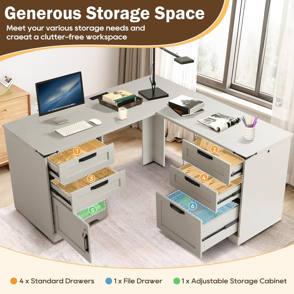 60 inch L-vormig directieburea - Home Office Desk With Drawers recensie en prijs