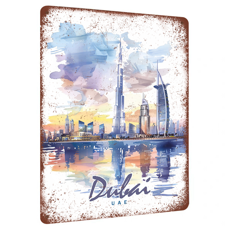 Dubai Skyline aquarel metalen  - Home Office Dubai recensie en prijs