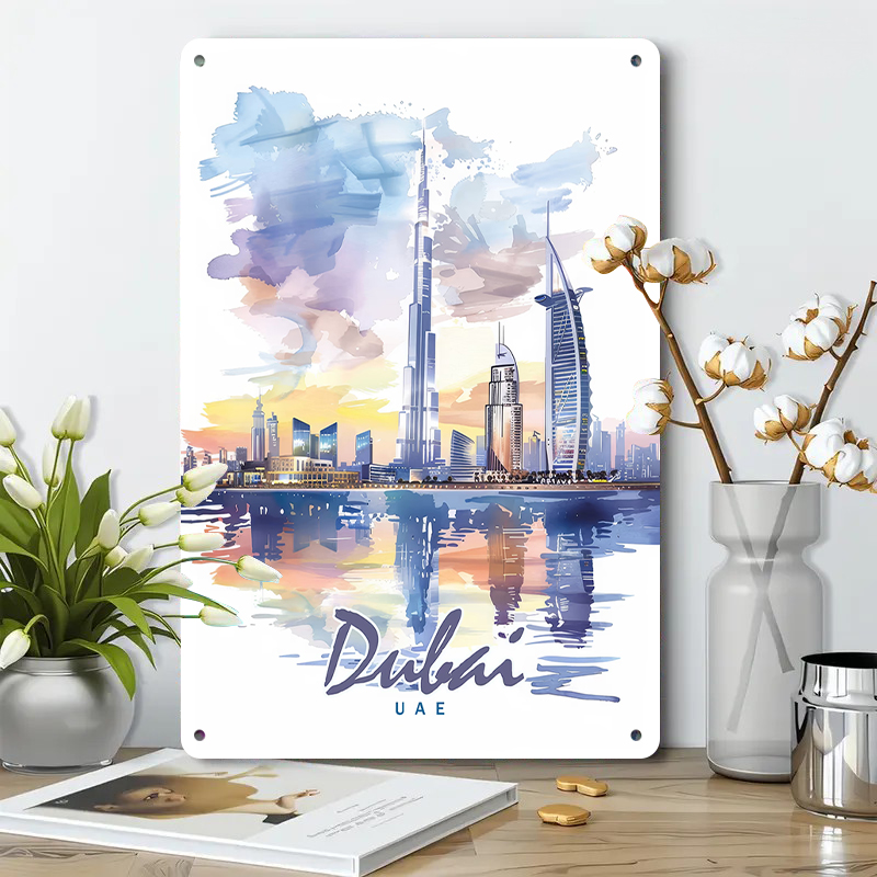 Dubai Skyline aquarel metalen  - Home Office Dubai recensie en prijs