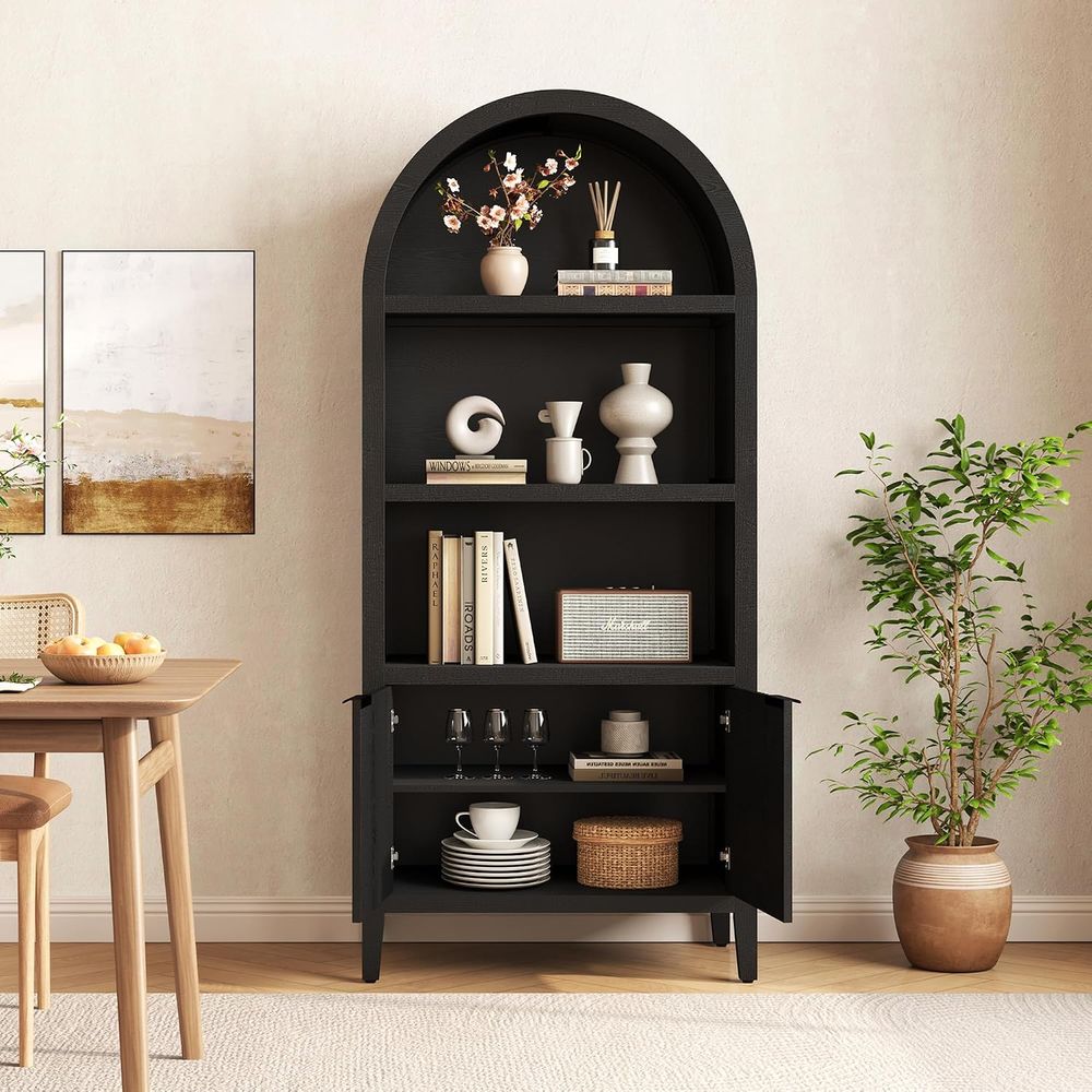 Yusong 71 inch hoge gebogen bo - Bookcase Wood Shelf recensie en prijs
