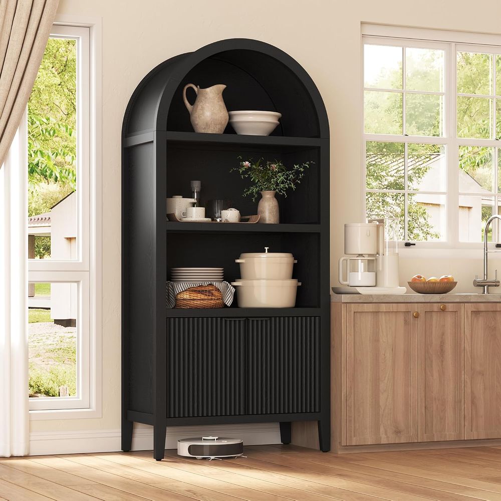 Yusong 71 inch hoge gebogen bo - Bookcase Wood Shelf recensie en prijs