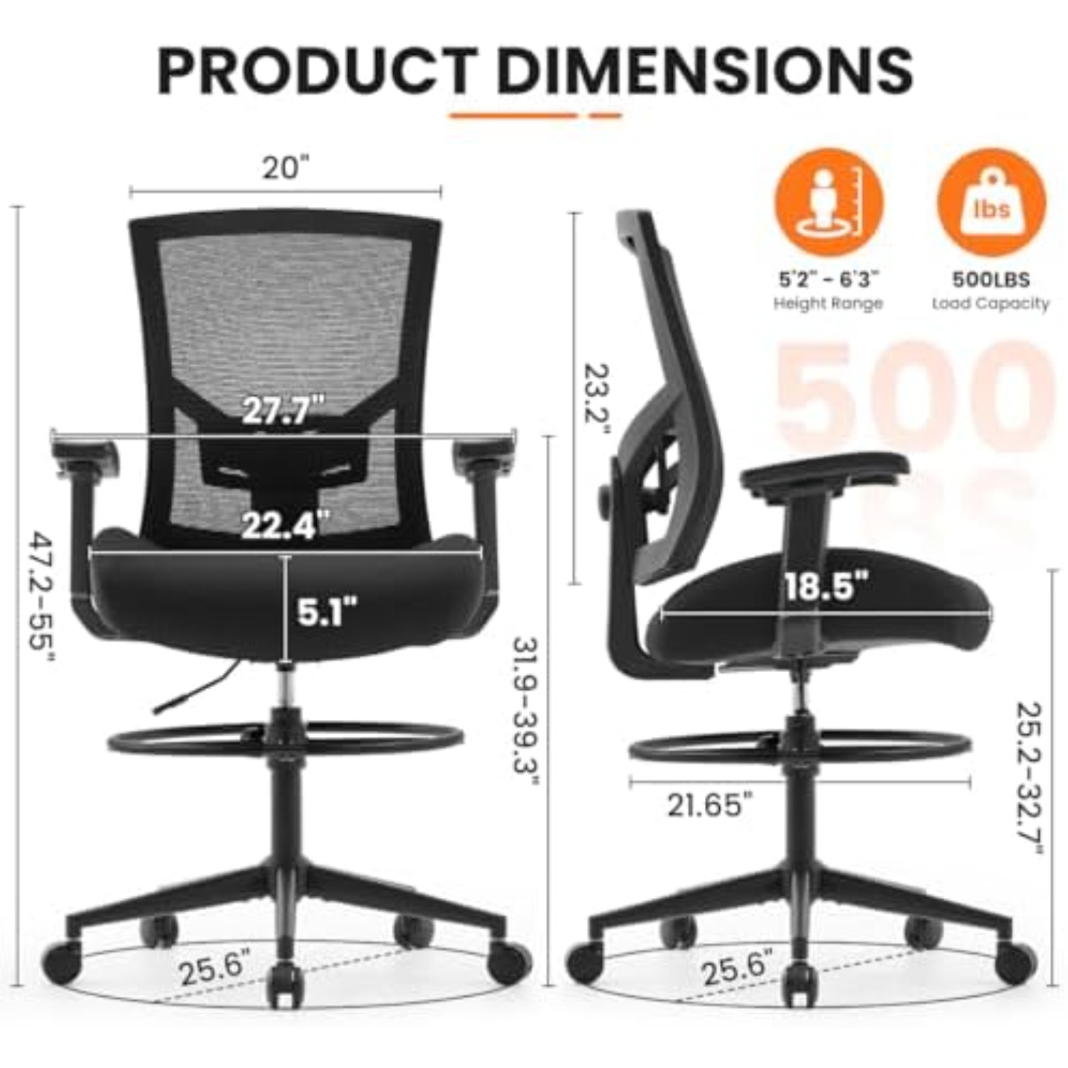 500lbs Tekeningstoel, Grote en - Ergonomic Office Chair recensie en prijs