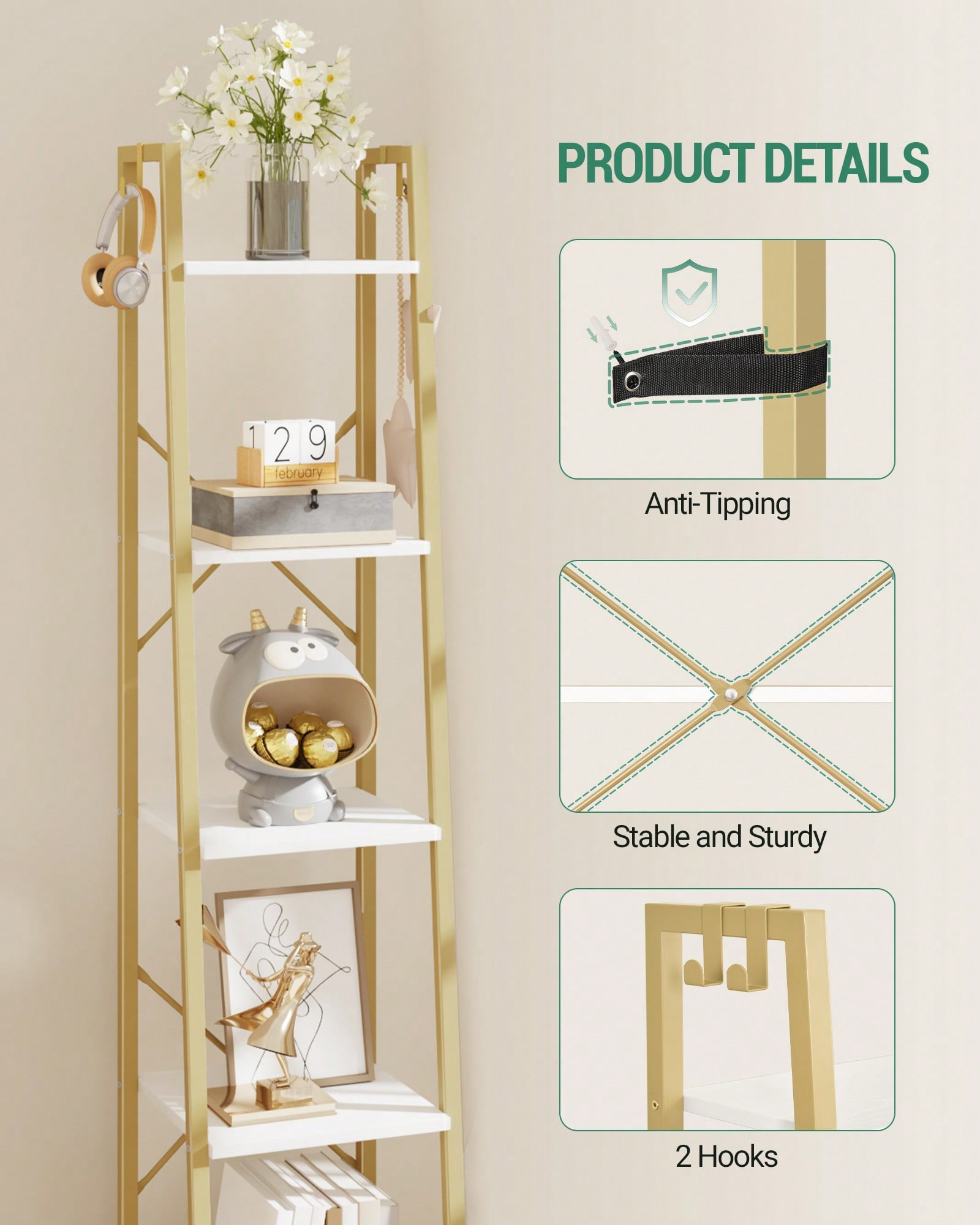 5-laags ladderplank modern gla - Bookcase Wood Shelf recensie en prijs